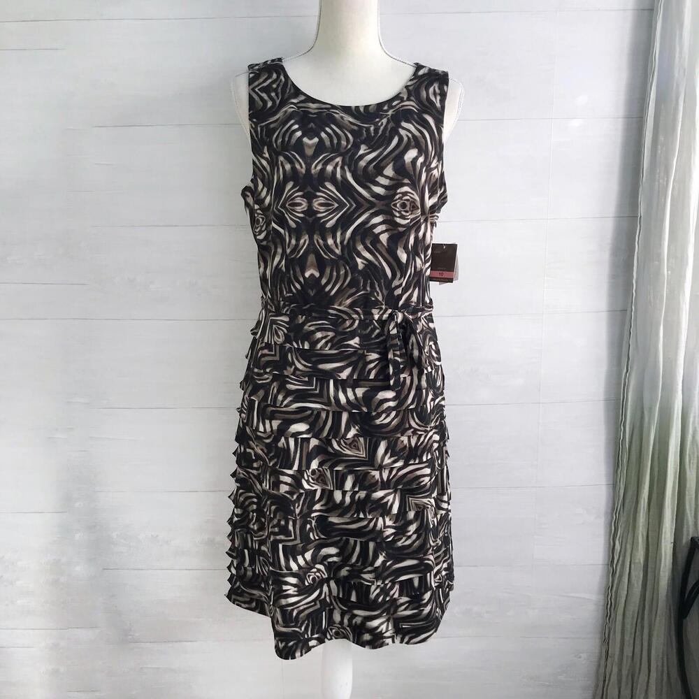NWT Taylor - Walnut abstract brown ruffled dress, sz 10
